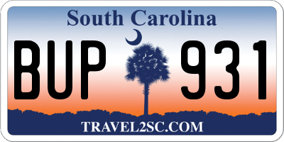 SC license plate BUP931