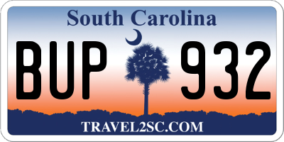 SC license plate BUP932