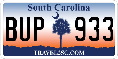 SC license plate BUP933