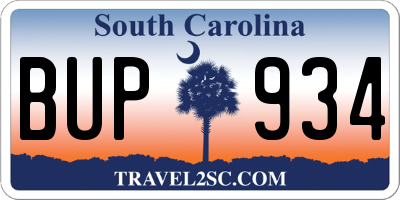 SC license plate BUP934