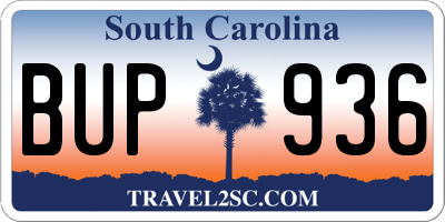 SC license plate BUP936