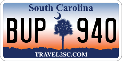 SC license plate BUP940