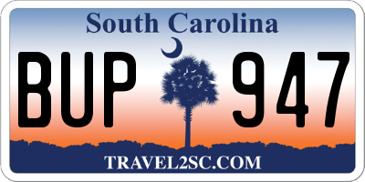 SC license plate BUP947