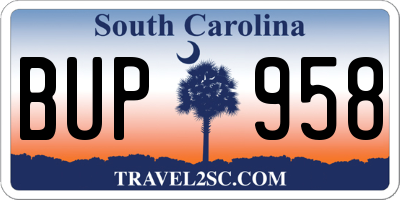 SC license plate BUP958
