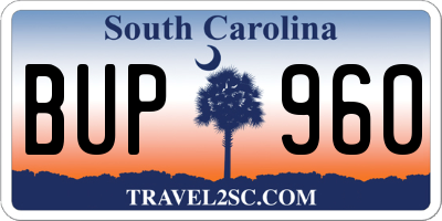 SC license plate BUP960