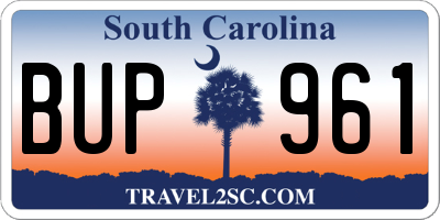 SC license plate BUP961
