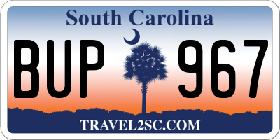 SC license plate BUP967