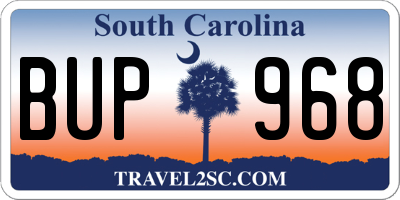SC license plate BUP968