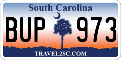 SC license plate BUP973