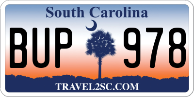 SC license plate BUP978