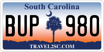 SC license plate BUP980