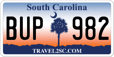 SC license plate BUP982