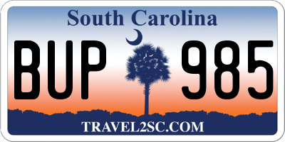 SC license plate BUP985