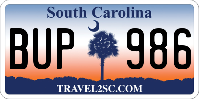 SC license plate BUP986