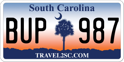 SC license plate BUP987