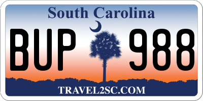 SC license plate BUP988