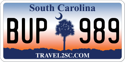 SC license plate BUP989