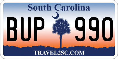 SC license plate BUP990