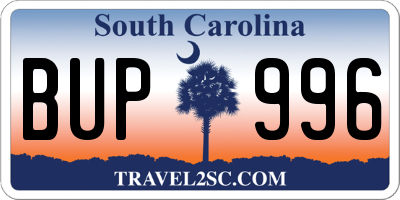 SC license plate BUP996