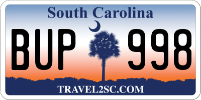 SC license plate BUP998