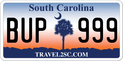 SC license plate BUP999