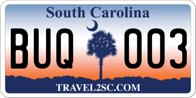 SC license plate BUQ003