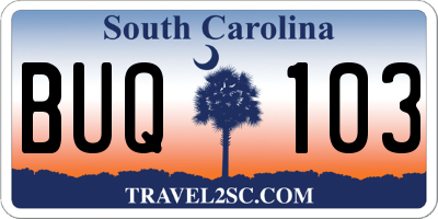 SC license plate BUQ103