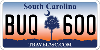 SC license plate BUQ600