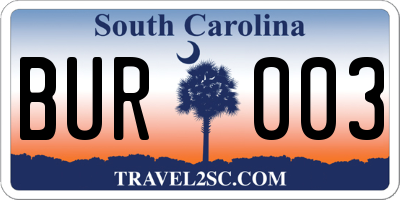 SC license plate BUR003