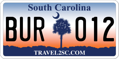 SC license plate BUR012