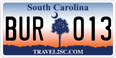 SC license plate BUR013