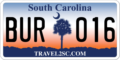 SC license plate BUR016