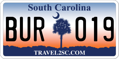 SC license plate BUR019