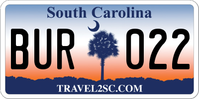 SC license plate BUR022