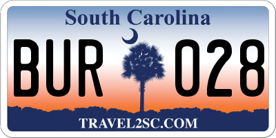 SC license plate BUR028