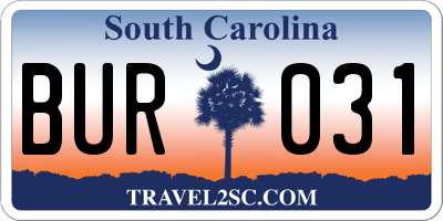 SC license plate BUR031