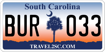 SC license plate BUR033