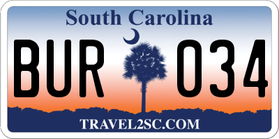 SC license plate BUR034