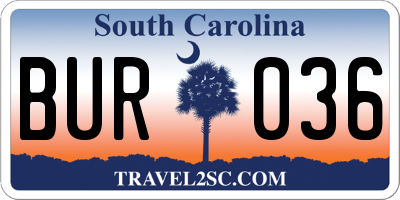 SC license plate BUR036