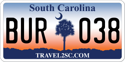 SC license plate BUR038