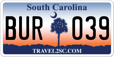 SC license plate BUR039