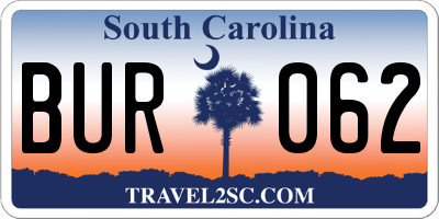 SC license plate BUR062