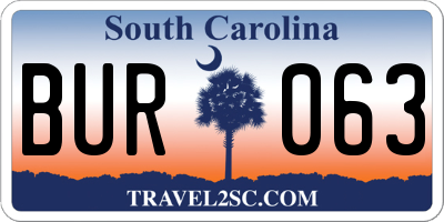 SC license plate BUR063
