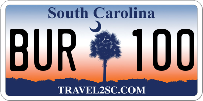 SC license plate BUR100