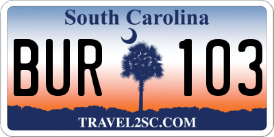 SC license plate BUR103