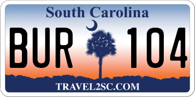 SC license plate BUR104