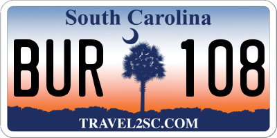 SC license plate BUR108