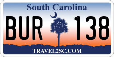 SC license plate BUR138