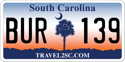 SC license plate BUR139