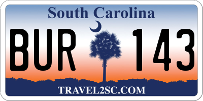 SC license plate BUR143